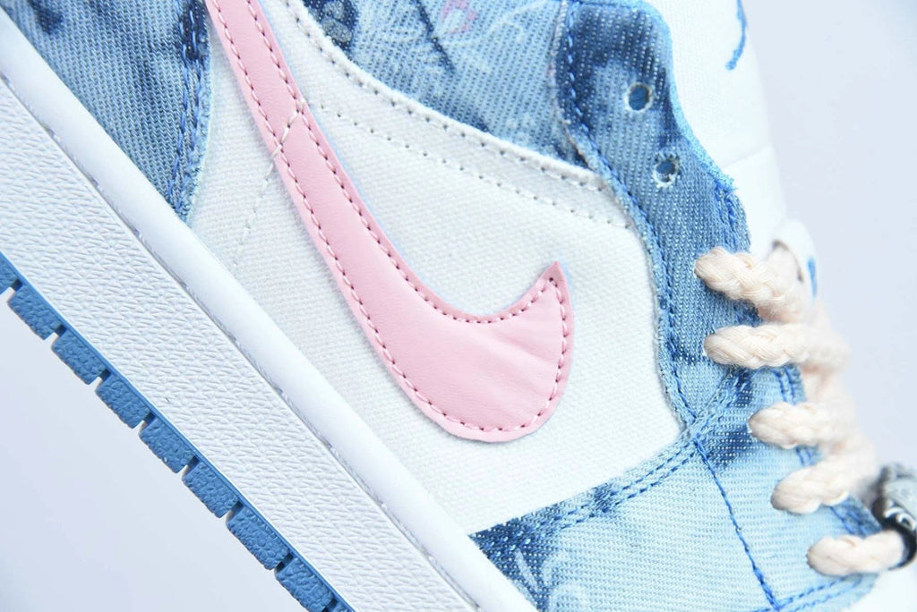 Custom Air Jordan 1 Low Washed Denim White Pink by Air Jordan