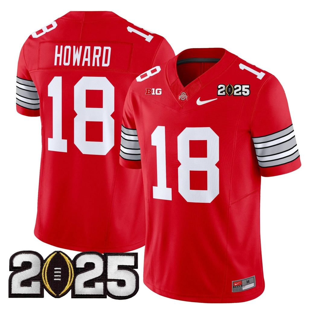 Will Howard Jersey #18 Ohio State Heritage Stripe 2025 CFP Final Stitched Red by My Store NCAA Football Jerseys
