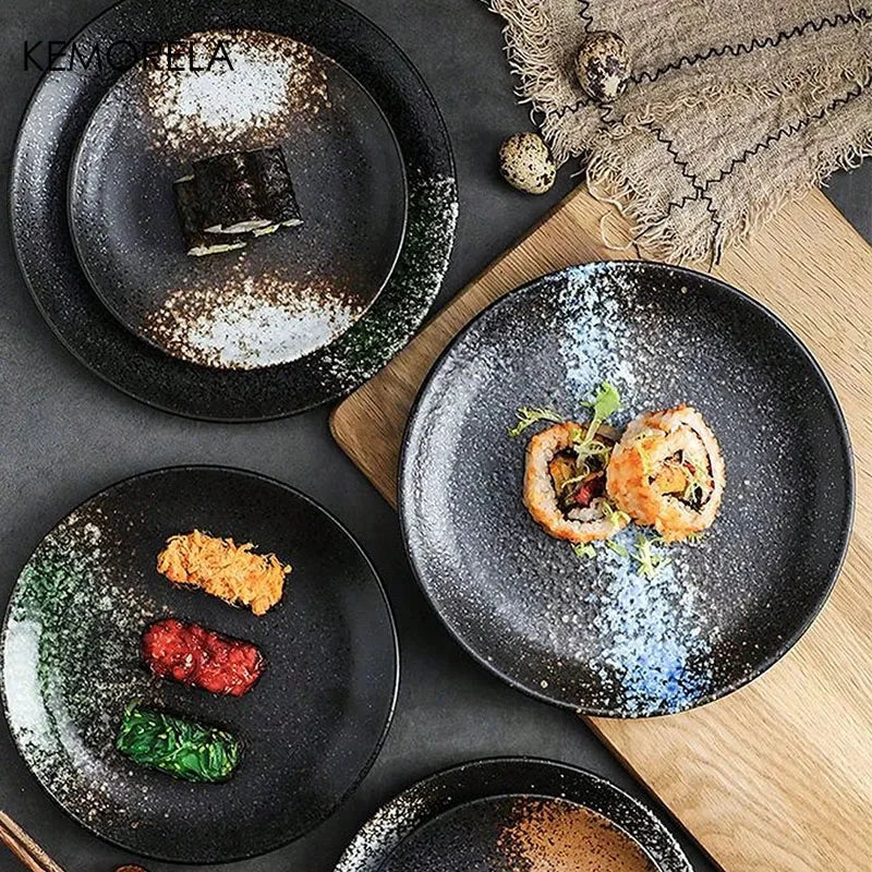 Japanese Style Ceramic Circular Dinner Plate Dessert Dish Plate by Bowlift