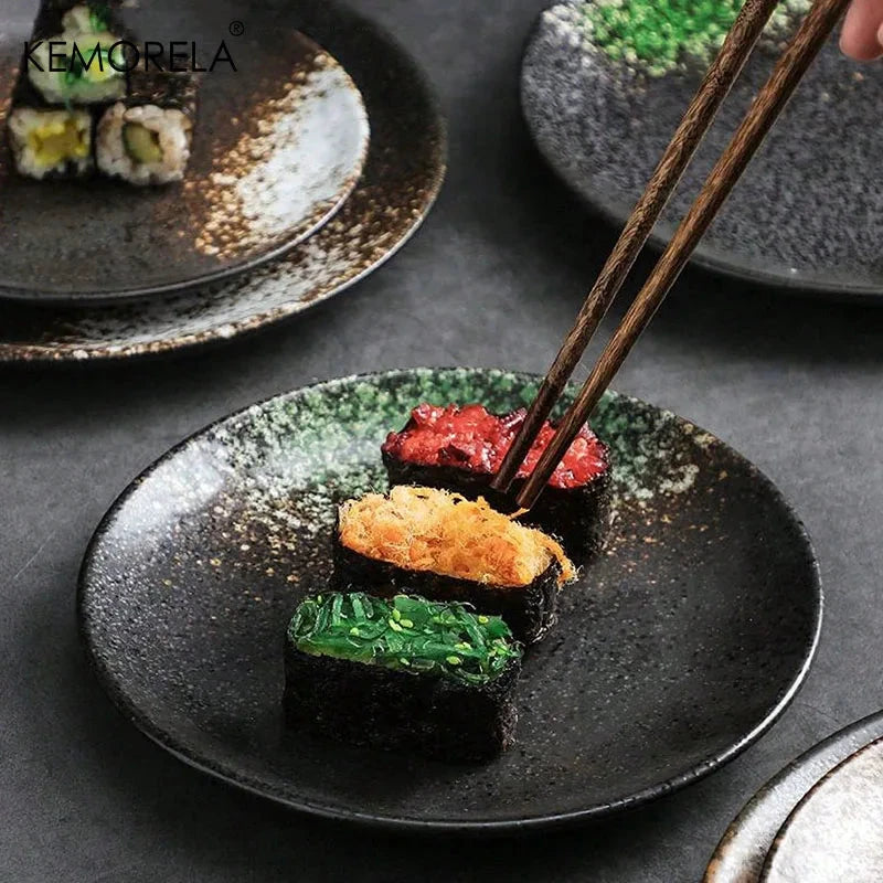 Japanese Style Ceramic Circular Dinner Plate Dessert Dish Plate by Bowlift