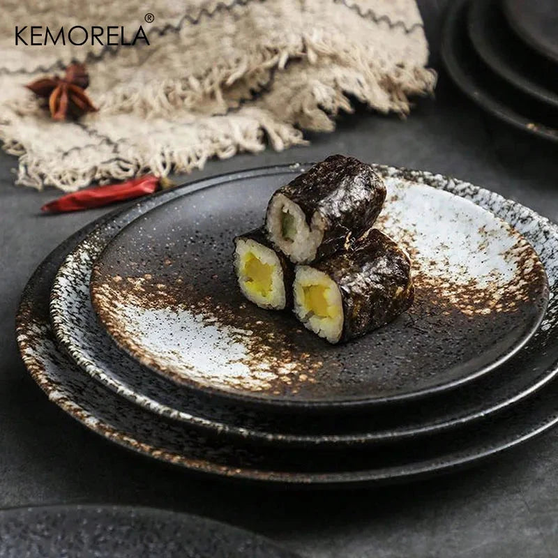 Japanese Style Ceramic Circular Dinner Plate Dessert Dish Plate by Bowlift