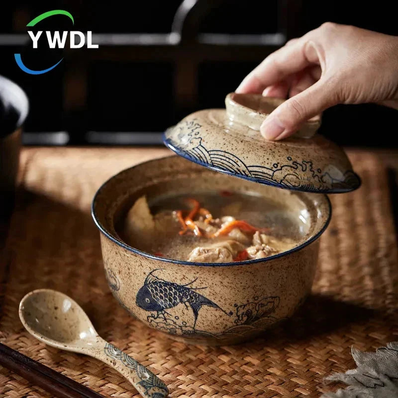 Japanese Style Ramen Bowl With Lid Ceramic Noodle Bowl Tableware by Bowlift
