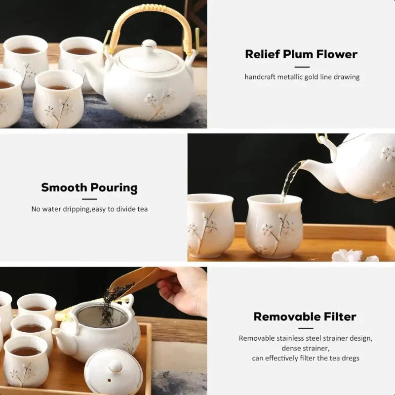 Japanese Tea Pot White Porcelain Chinese Teapot with Stainless Infuser by Bowlift