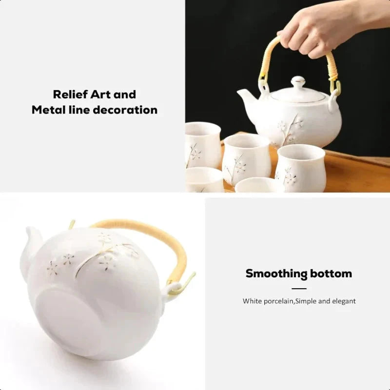 Japanese Tea Pot White Porcelain Chinese Teapot with Stainless Infuser by Bowlift
