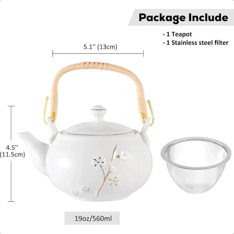 Japanese Tea Pot White Porcelain Chinese Teapot with Stainless Infuser by Bowlift