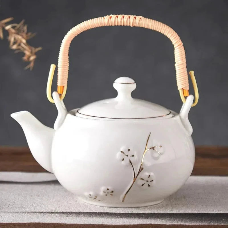 Japanese Tea Pot White Porcelain Chinese Teapot with Stainless Infuser by Bowlift