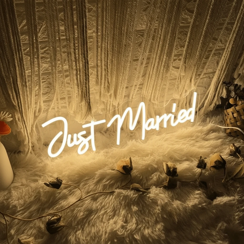 Just Married Wedding Neon Signs Design Neon Sign by Neonchics