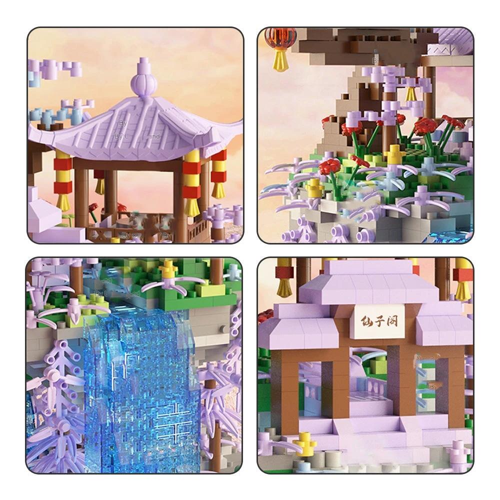 Purple Sakura Floating Pavilion Waterfall Island Nano Building Set by BowLift