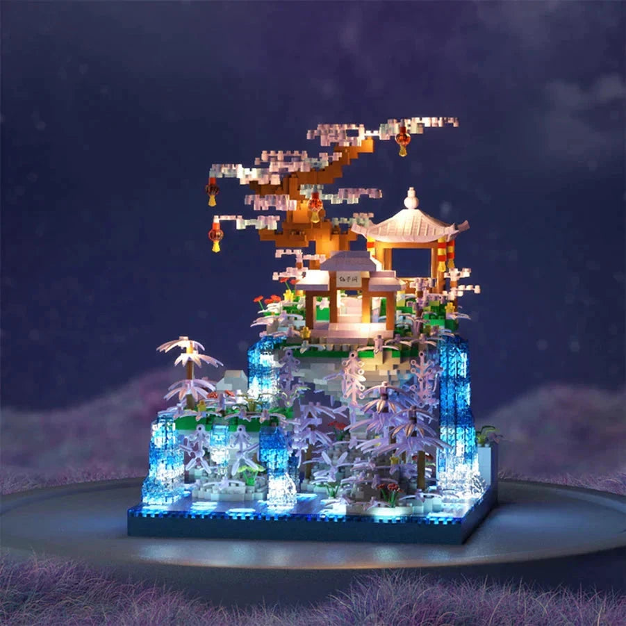 Purple Sakura Floating Pavilion Waterfall Island Nano Building Set by BowLift
