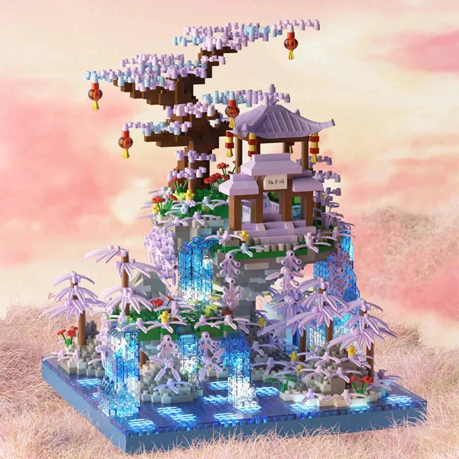 Purple Sakura Floating Pavilion Waterfall Island Nano Building Set by BowLift