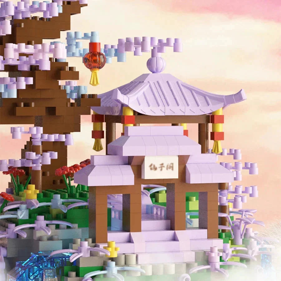 Purple Sakura Floating Pavilion Waterfall Island Nano Building Set by BowLift