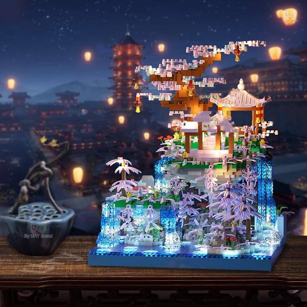 Purple Sakura Floating Pavilion Waterfall Island Nano Building Set by BowLift