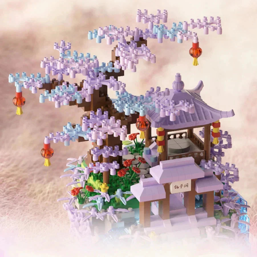 Purple Sakura Floating Pavilion Waterfall Island Nano Building Set by BowLift