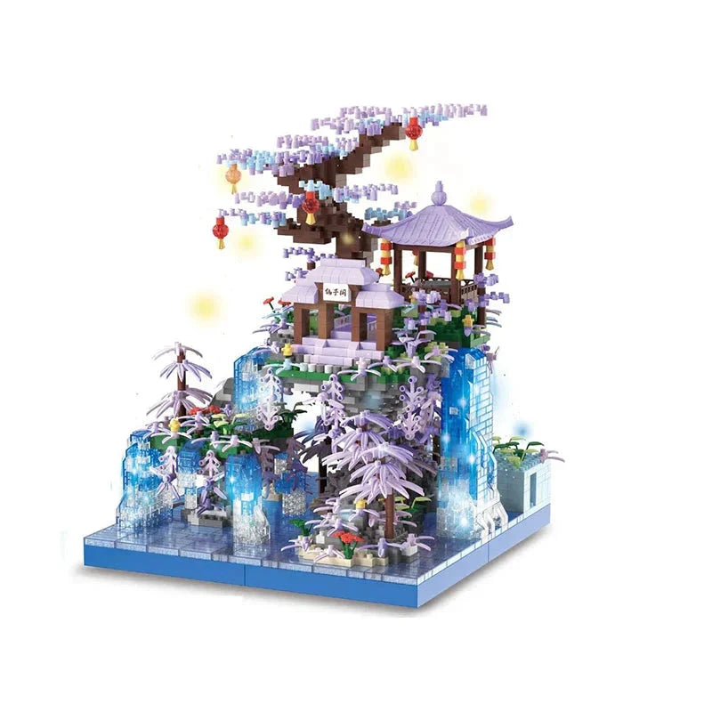 Purple Sakura Floating Pavilion Waterfall Island Nano Building Set by BowLift