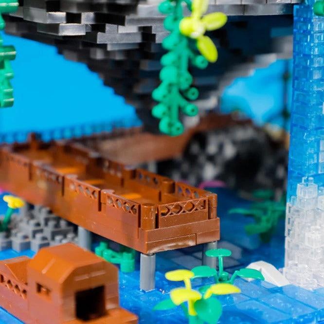 Waterfall Japanese House Sakura Tree Floating Island Nano Building Blocks | Limited Stock by BowLift