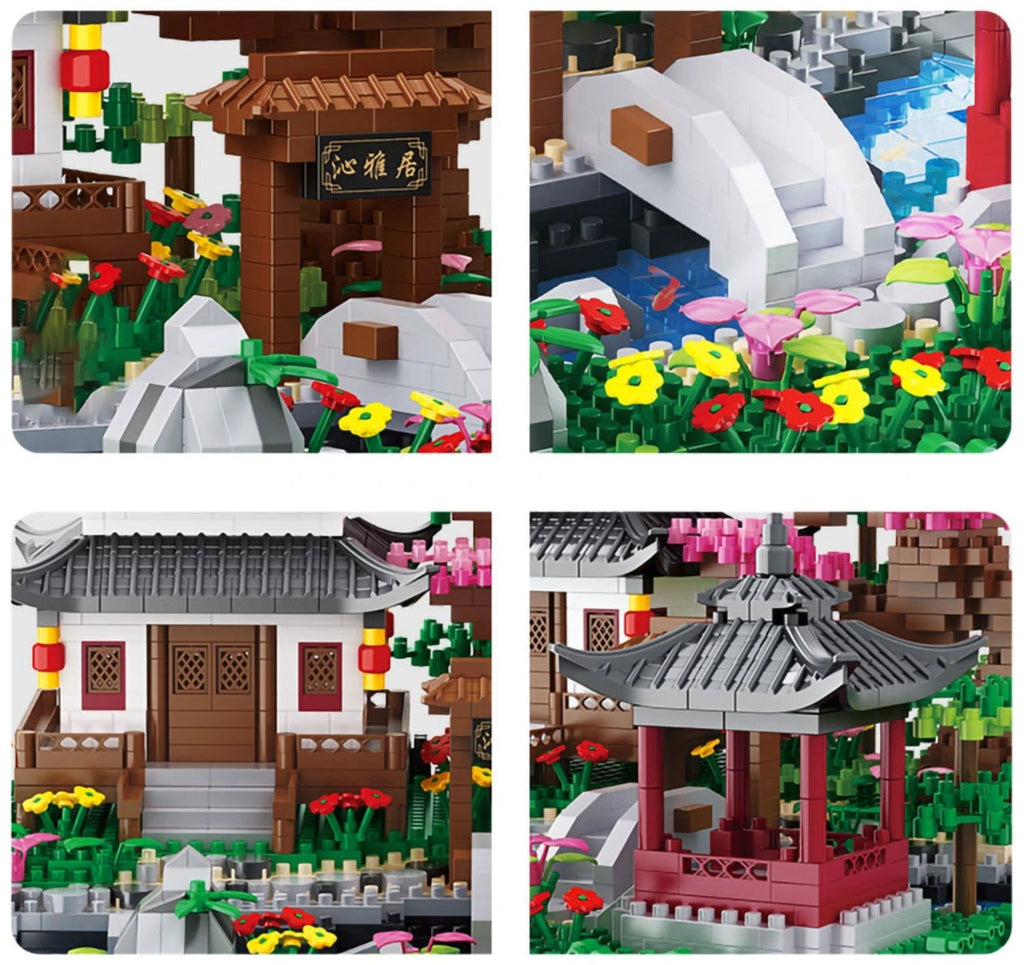Waterfall Japanese House Sakura Tree Floating Island Nano Building Blocks | Limited Stock by BowLift