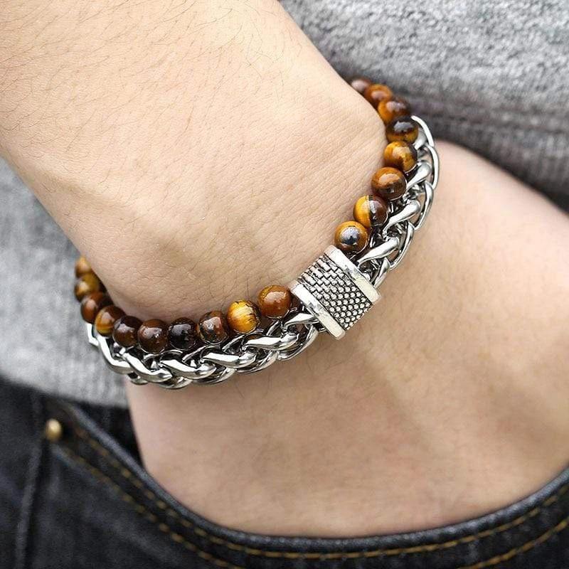 Tiger Eye Beaded Bracelet for Men "The Warrior" - Asher Bowlift by Bowlift