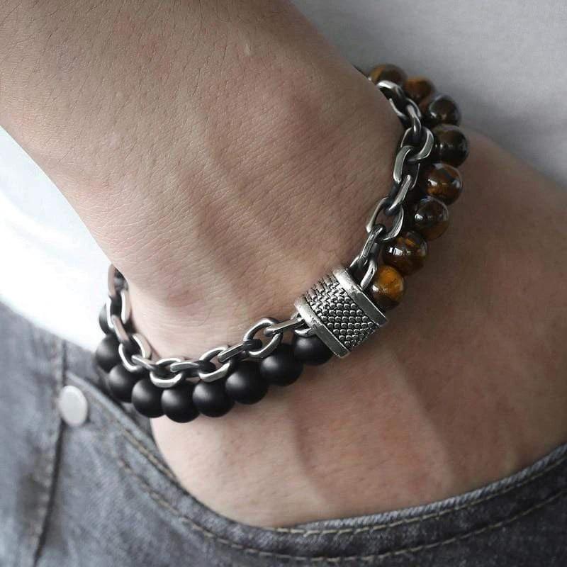 Tiger Eye Beaded Bracelet for Men "The Warrior" - Asher Bowlift by Bowlift