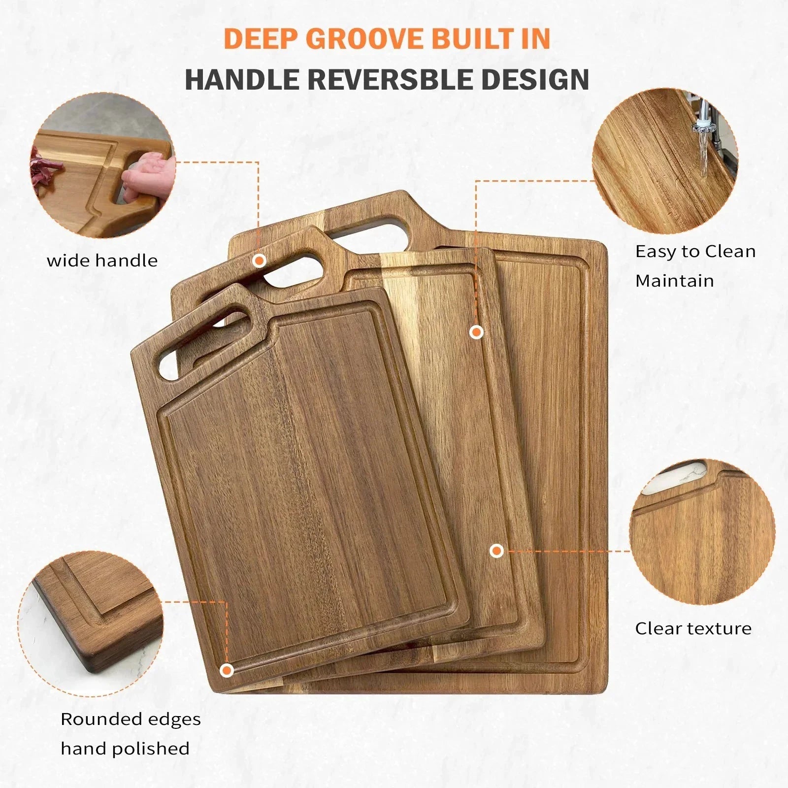 Kitchen Chopping Board with Juice Groove & Handle Hole for Meat by Bowlift
