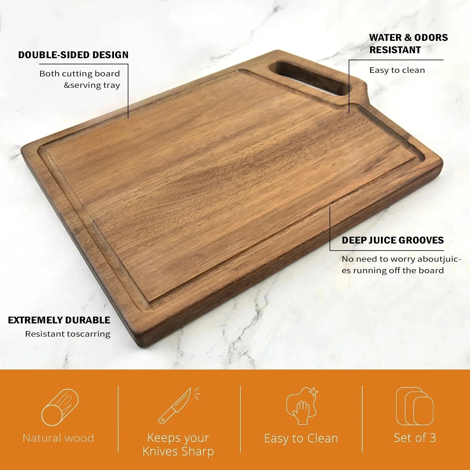 Kitchen Chopping Board with Juice Groove & Handle Hole for Meat by Bowlift