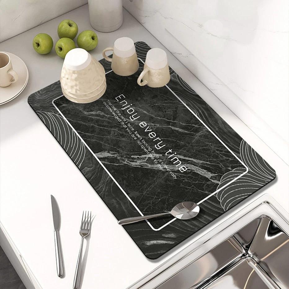 Kitchen Countertop Drainer Mat Slide Pad Water Absorbent Drying Mat by Bowlift