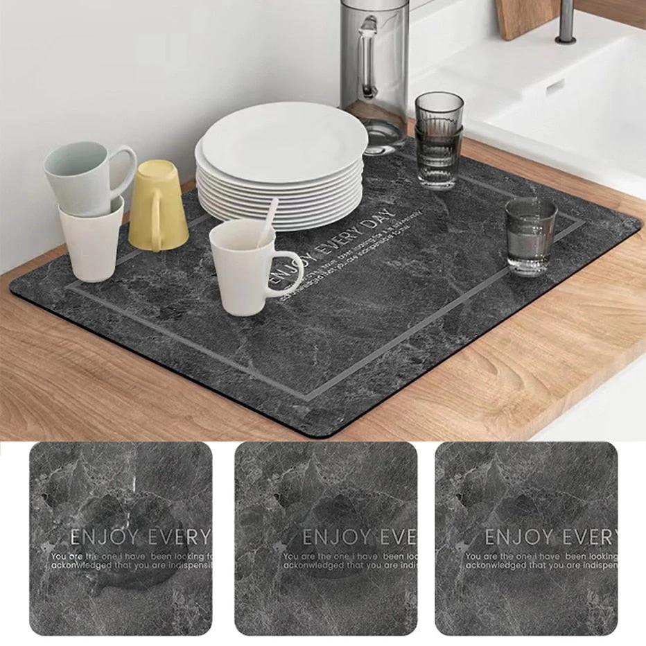 Kitchen Countertop Drainer Mat Slide Pad Water Absorbent Drying Mat by Bowlift