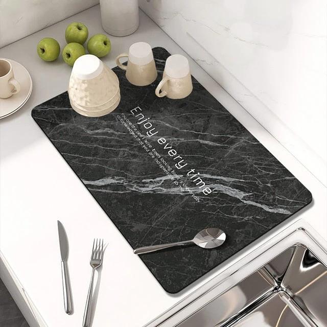 Kitchen Countertop Drainer Mat Slide Pad Water Absorbent Drying Mat by Bowlift