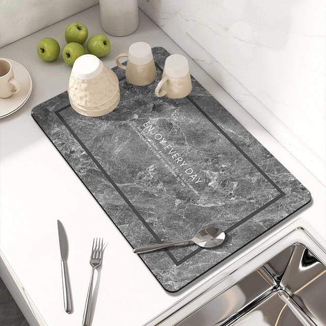 Kitchen Countertop Drainer Mat Slide Pad Water Absorbent Drying Mat by Bowlift