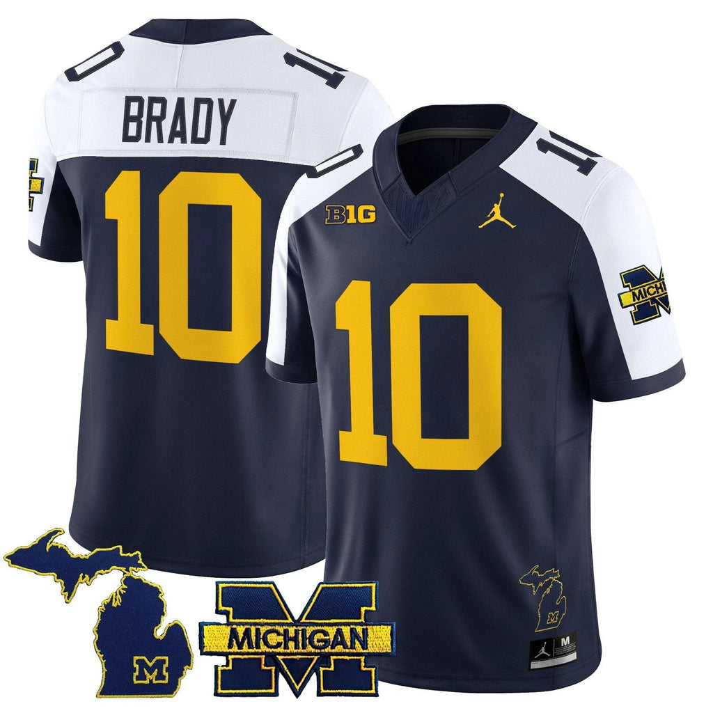 Tom Brady Jersey #10 Michigan Wolverines 2025 Limited V2 Stitched Navy Alter by My Store NCAA Football Jerseys
