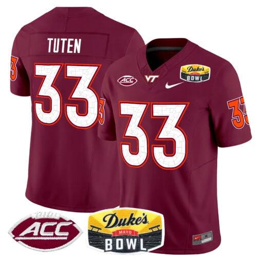 Bhayshul Tuten Jersey #33 Virginia Tech Hokies 2025 Duke’s Mayo Bowl Patch Maroon by My Store
