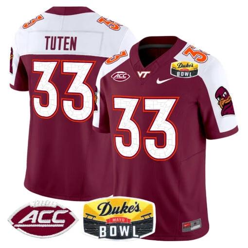 Bhayshul Tuten Jersey #33 Virginia Tech Hokies 2025 Duke’s Mayo Bowl Patch Maroon Alternate by My Store