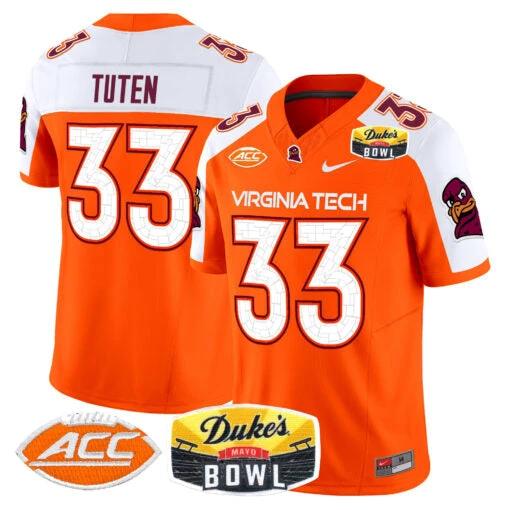 Bhayshul Tuten Jersey #33 Virginia Tech Hokies 2025 Duke’s Mayo Bowl Patch Orange Alternate by My Store