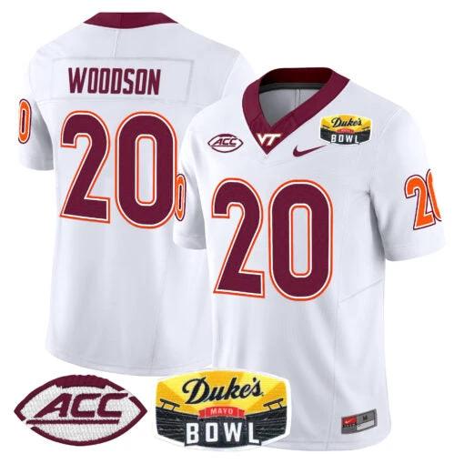 Caleb Woodson Jersey #20 Virginia Tech Hokies 2025 Duke’s Mayo Bowl Patch White by My Store