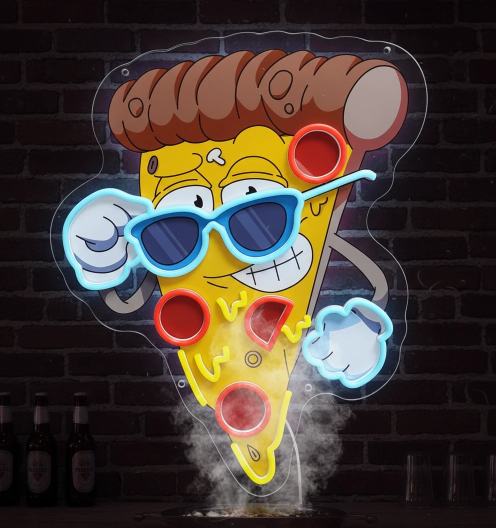 Cool Cartoon Pizza Custom Led Neon Signs for Wall Decor by Neonchics
