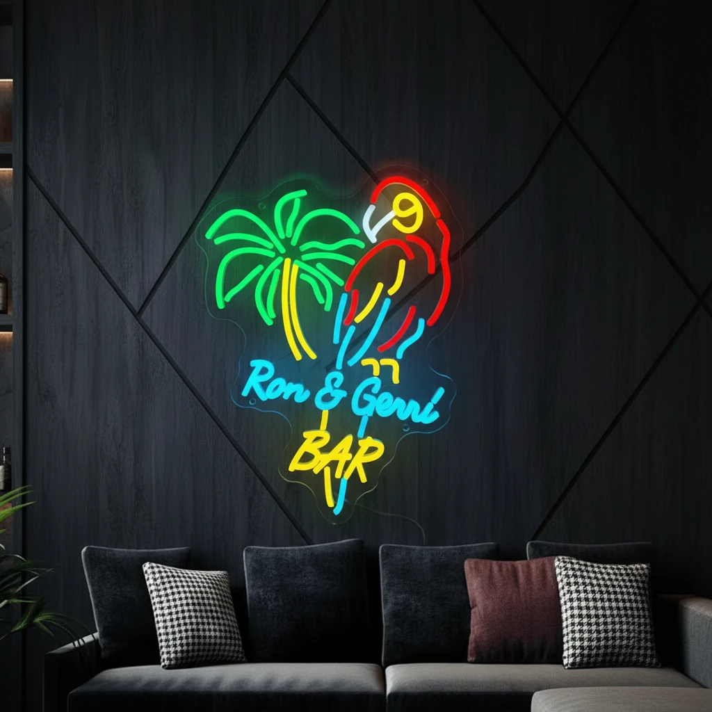 Tiki Bar Parrot Palm Tree Custom Led Neon Sign by Neonchics