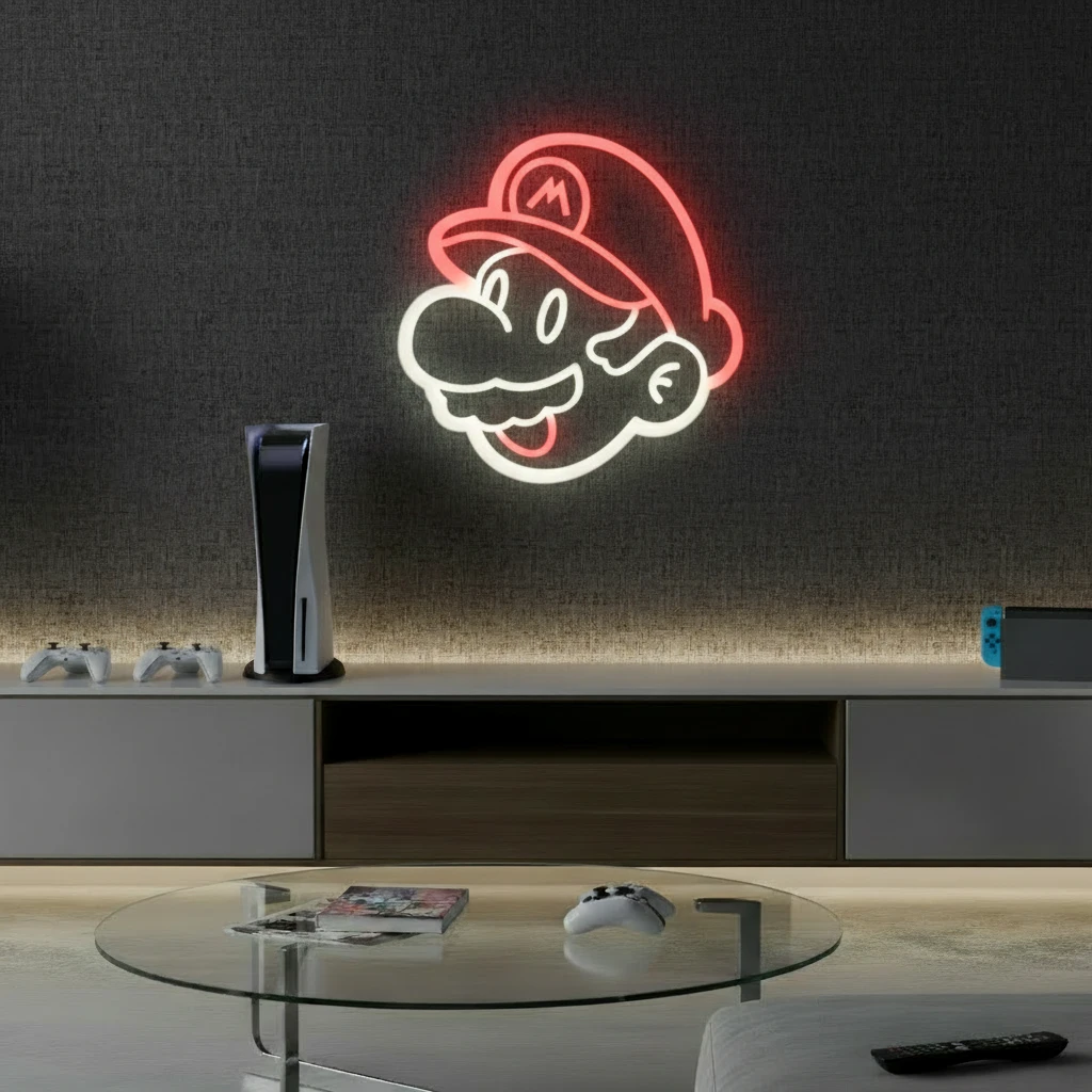 Mario Neon Sign Cartoon Neon Sign Wall Decor Art by Neonchics