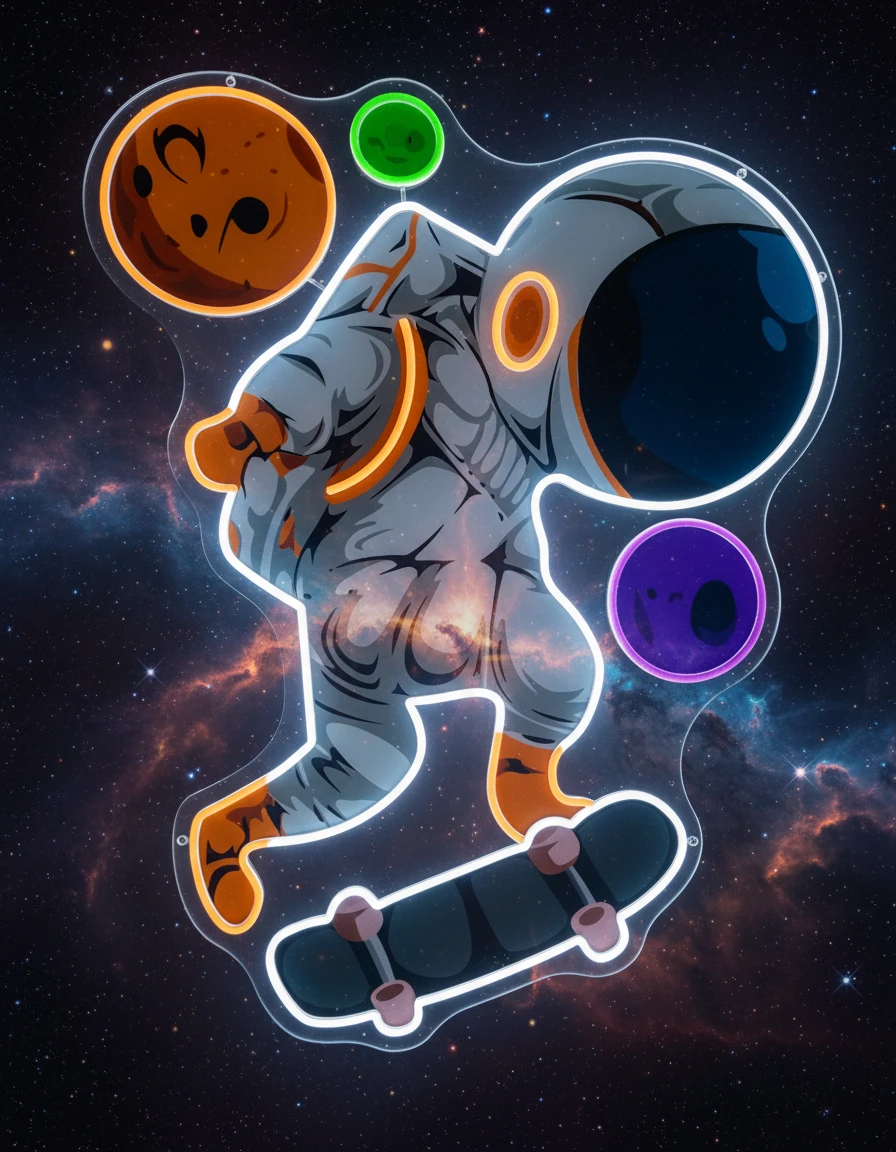 Skateboard Neon Sign Spaceman UV Printing Neon Sign by Neonchics