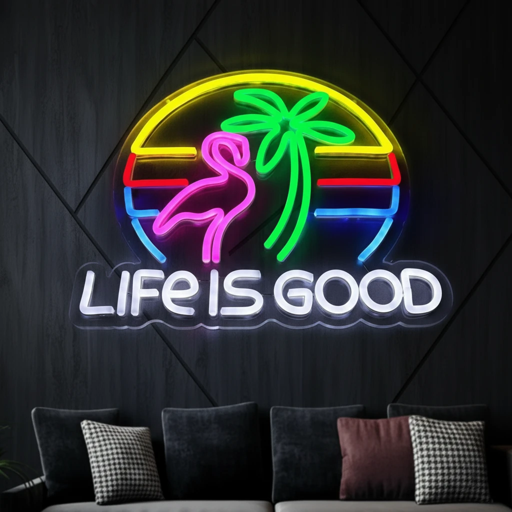 Life Is Good Palm Tree Neon Signs for Bar Wall Decor by Neonchics