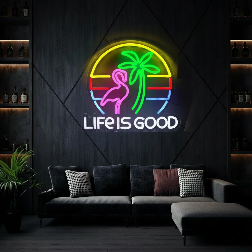 Life Is Good Palm Tree Neon Signs for Bar Wall Decor by Neonchics