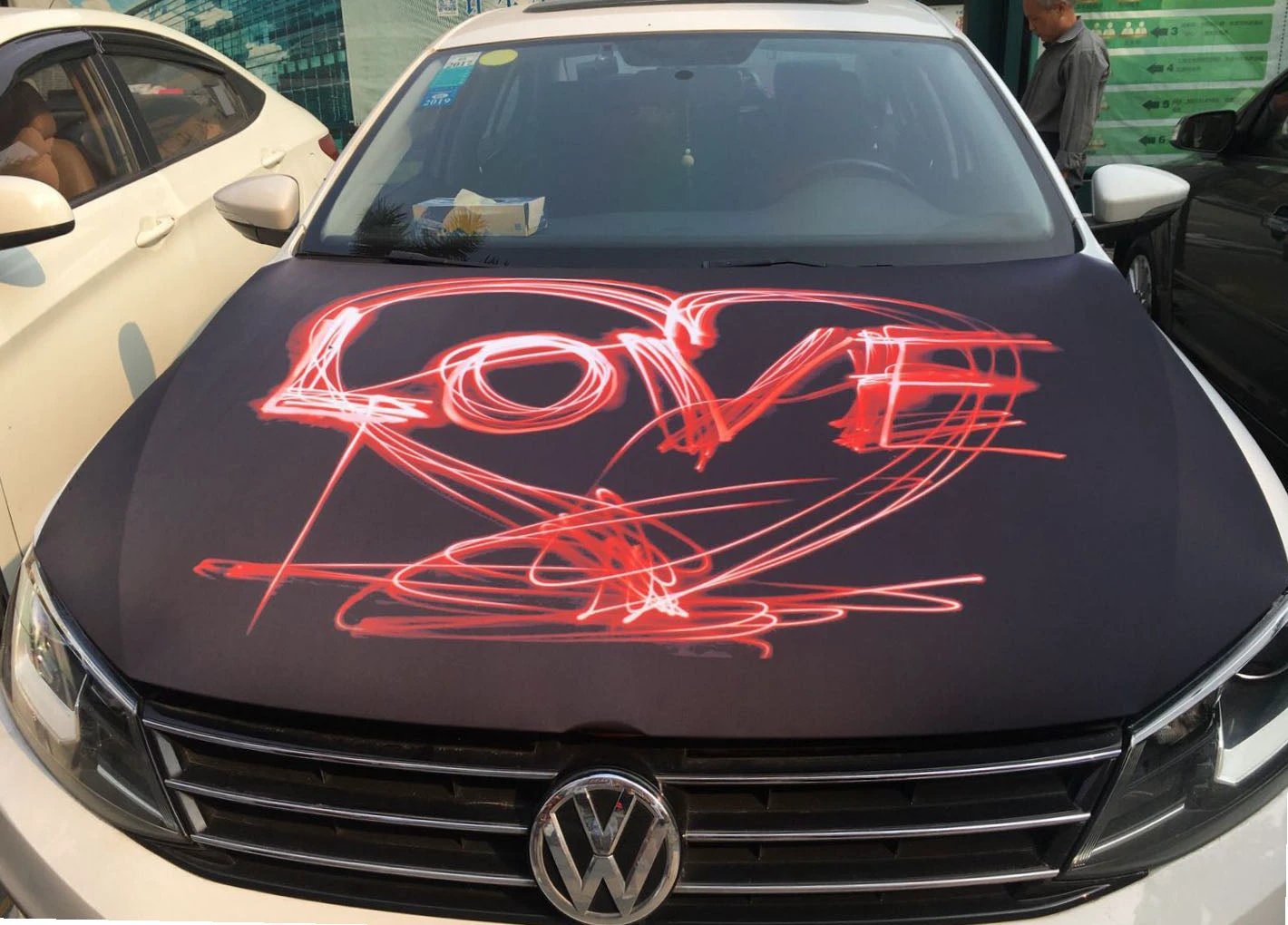 Love Car Hood Cover Flag ,Engine Flag,3.3X5ft/6X7FT,100% Polyester Elastic Fabrics Can be Washed by flagsshop