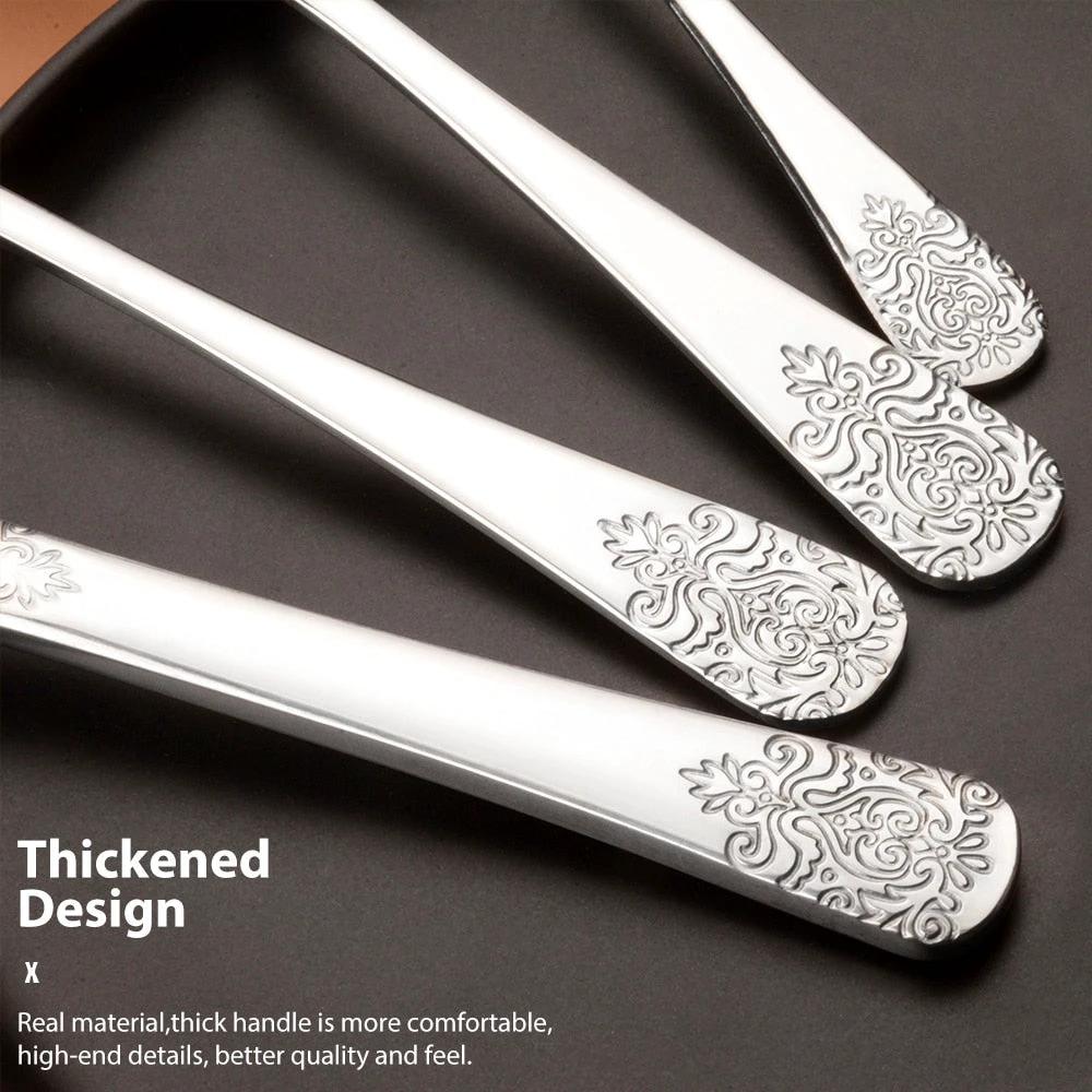 Luxury Cutlery Sets Silverware Kit Vintage Carved Tableware Set by Bowlift