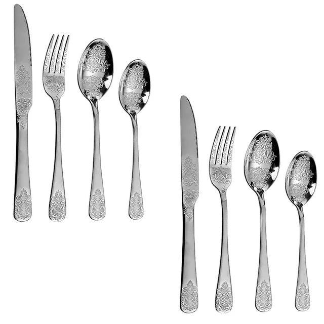 Luxury Cutlery Sets Silverware Kit Vintage Carved Tableware Set by Bowlift