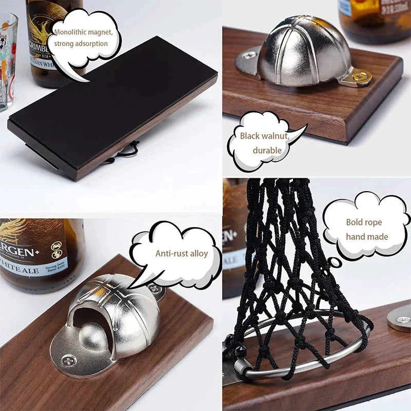 Magnetic Stainless Steel Basketball Bottle Opener Wooden Beer Opener by Bowlift