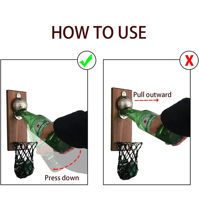 Magnetic Stainless Steel Basketball Bottle Opener Wooden Beer Opener by Bowlift