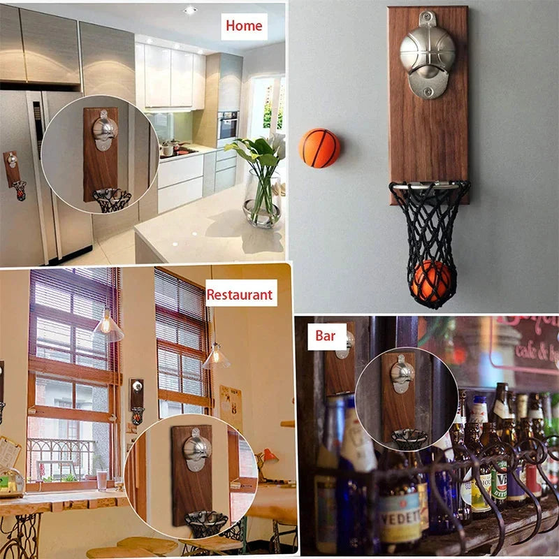 Magnetic Stainless Steel Basketball Bottle Opener Wooden Beer Opener by Bowlift