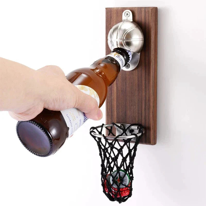 Magnetic Stainless Steel Basketball Bottle Opener Wooden Beer Opener by Bowlift