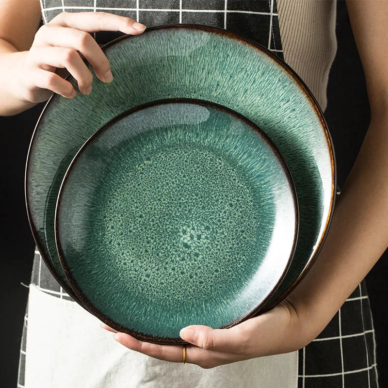 Malachite Green Ceramic Plate And Bowl Porcelain Dinner Dish Plate by Bowlift