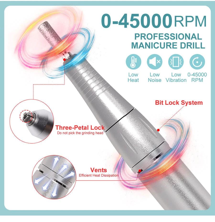 ProNail 45000RPM Electric Nail File – Portable Rechargeable E-File for Manicure & Acrylic Nails | Low Noise by BowLift