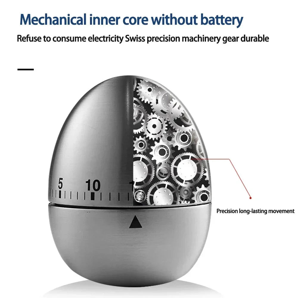 Mechanical Kitchen Timer Wind-Up Stainless Steel Cute Countdown Clock by Bowlift