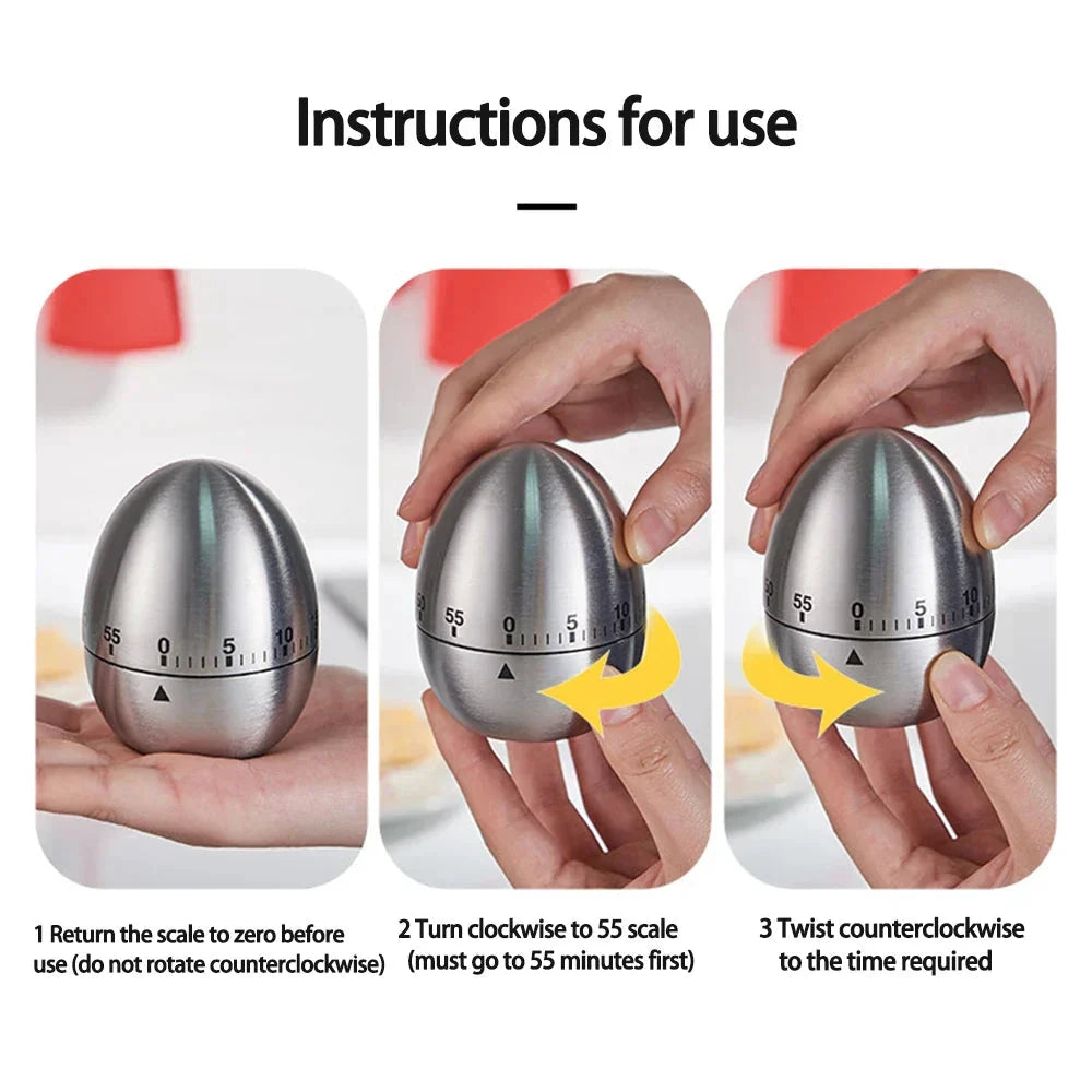 Mechanical Kitchen Timer Wind-Up Stainless Steel Cute Countdown Clock by Bowlift